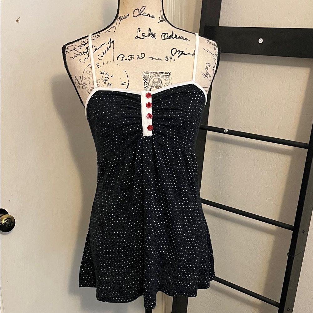 Split Y2K Sally Black Polka Dot Sleeveless Tunic Top 2000’s